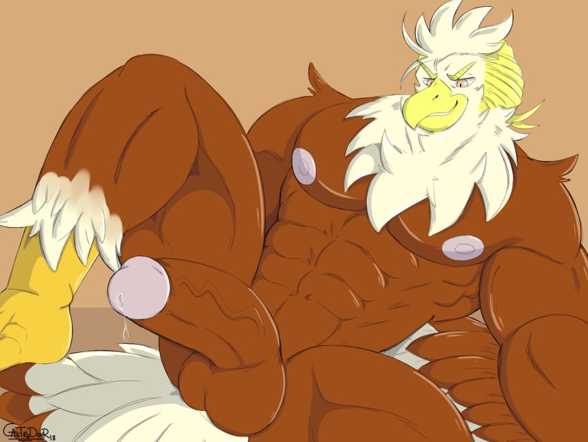 anthro avian balls bara barazoku big_penis bird boner castrodour erection male male_only muscles muscular nude penis solo solo_male thunderbird_(tokyo_afterschool_summoners) tokyo_afterschool_summoners