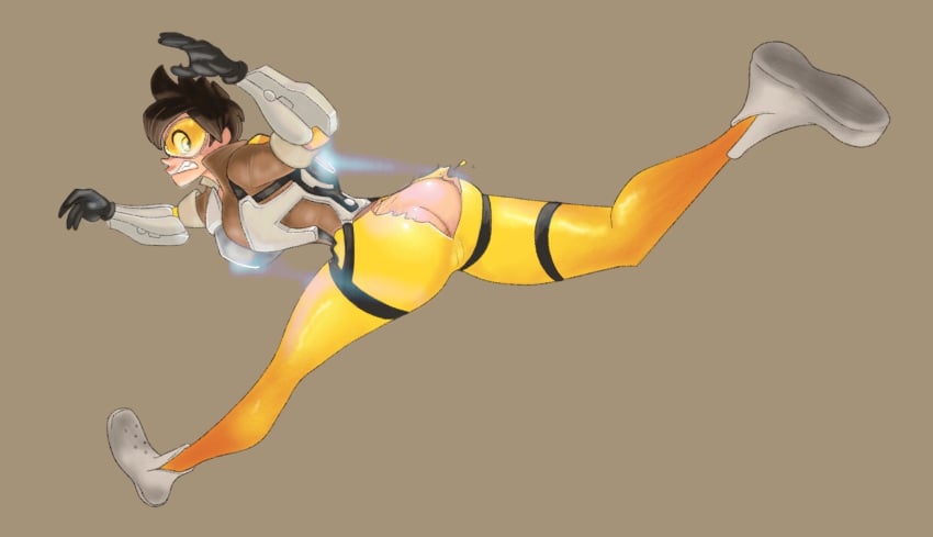 artist_request ass bare_ass edit embarrassed overwatch ripped_clothing ripped_pants tearing_open_bottoms torn_open_bottoms tracer wardrobe_malfunction