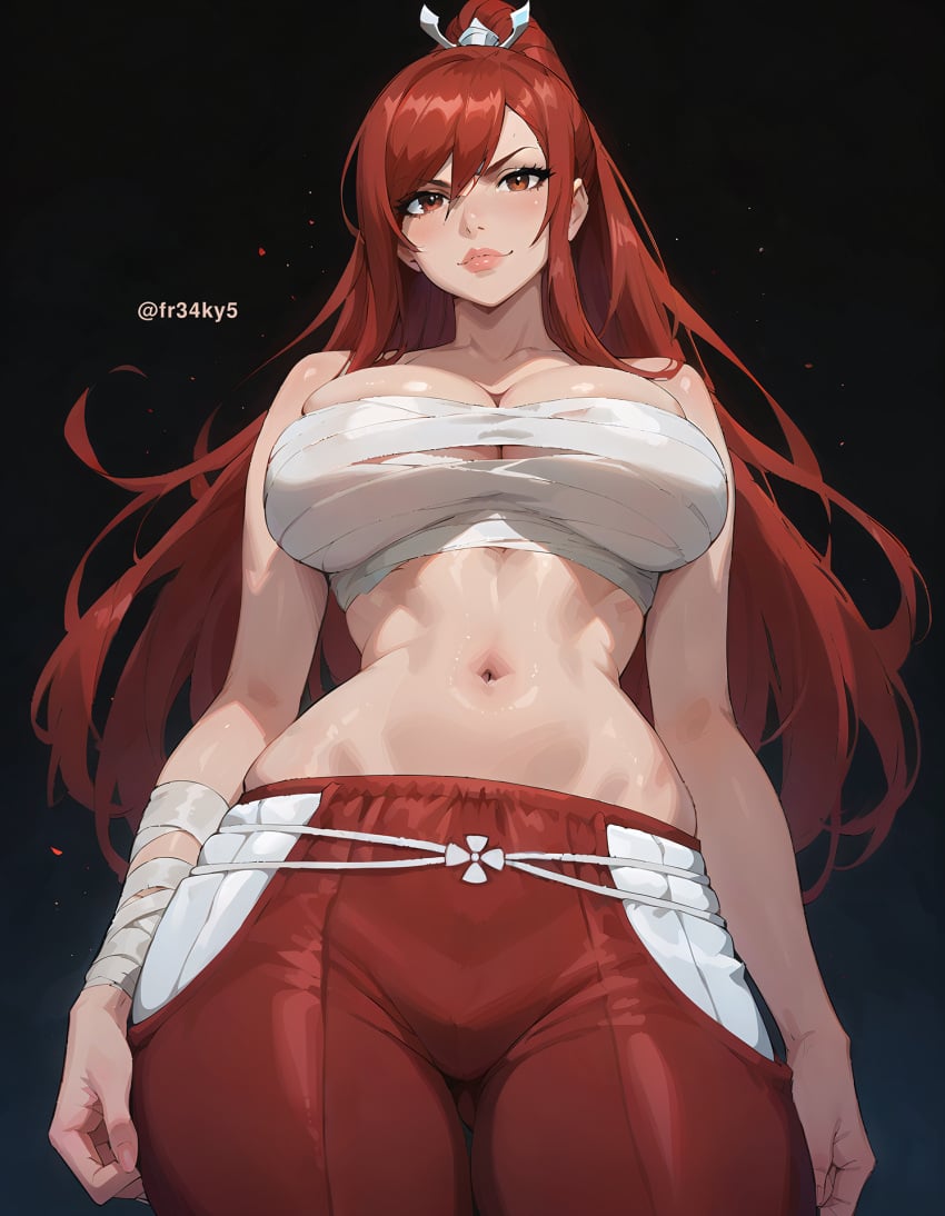 ai_generated bandage erza_scarlet fairy_tail fr34ky midriff red_hair