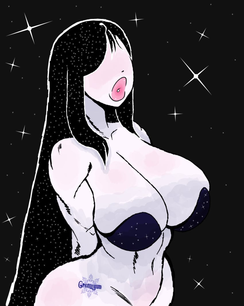 big_breasts bimbo bimbo_lips blush faceless_character faceless_female galaxy gremiyun huge_breasts long_hair muscular muscular_female nude_female oc outer_space space stars