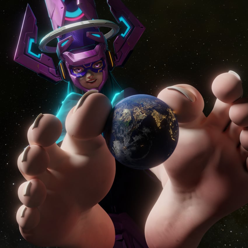 3d 3d_(artwork) 3d_model 3d_render black_hair clothed clothing feet female female_focus femdom foot_fetish foot_focus galacta giantess goddess headgear marvel marvel_comics marvel_rivals smaller_female sole_female soles tagme toenails toes toes_spread video_game_character video_games