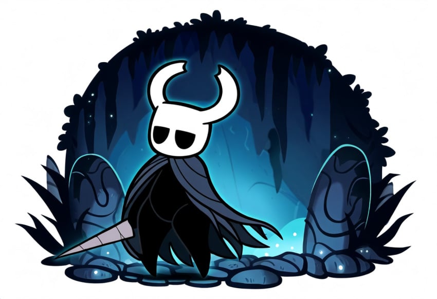 ai_generated ambiguous_gender anthro arthropod beetle black_body clothing fecharis female hellsonger hellsonger_hollow_knight_ai_art hi_res hollow_knight horn insects melee_weapon protagonist_(hollow_knight) simple_background solo team_cherry vessel_(species) weapon