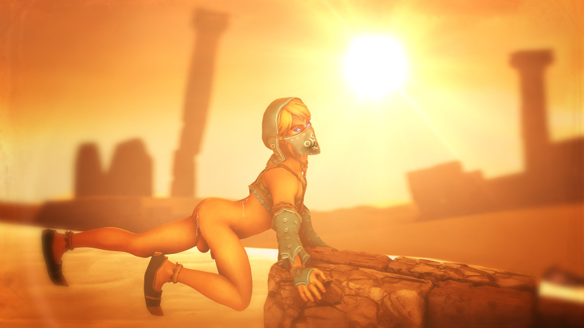 3d 4k absurd_res after_sex afterglow all_fours balls blue_eyes bottomless breath_of_the_wild canon_crossdressing clothed clothing crossdressing cum cum_in_ass cum_inside cum_on_back desert footwear gay gerudo_link gerudo_outfit hi_res humanoid hylian hyrule_warriors invalid_tag link link_(hyrule_warriors) male male_only mask nintendo penis presenting solo source_filmmaker the_legend_of_zelda trap video_games willitfit