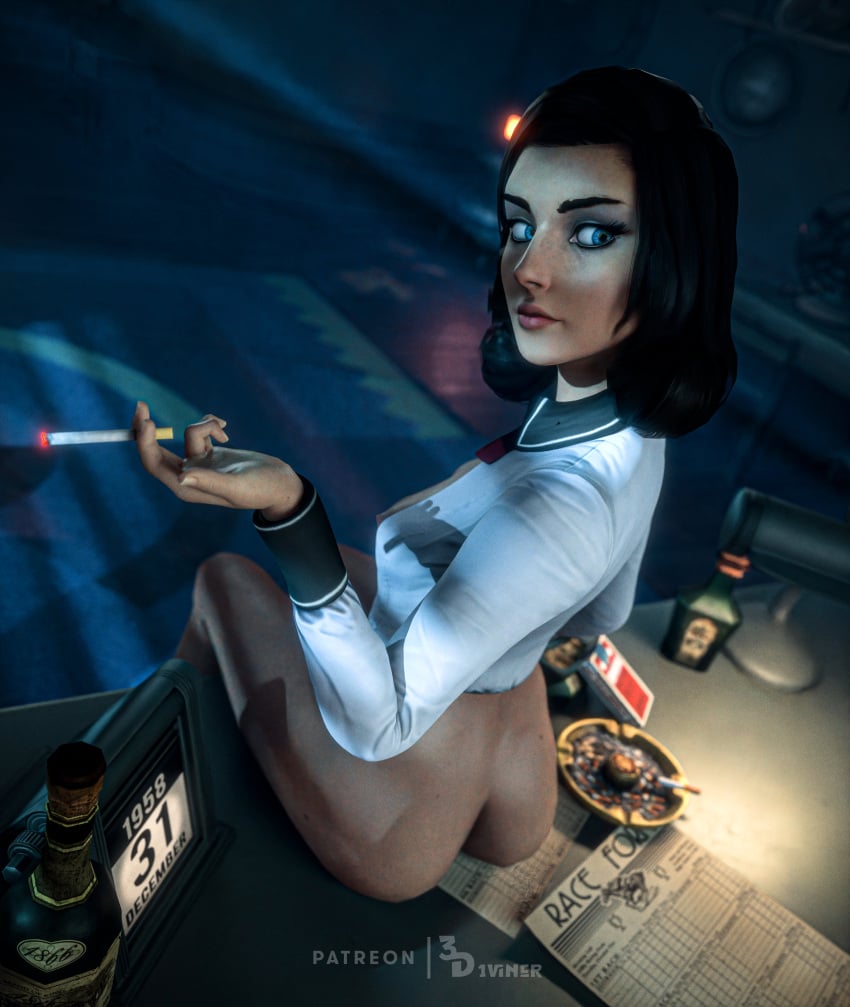 3d 3d1viner ass bioshock bioshock_infinite blue_eyes bubble_butt burial_at_sea busty butt_crack cigarette elizabeth_comstock elizabeth_comstock_(burial_at_sea) female female_focus female_only hourglass_figure long_hair looking_back perspective perspective_shot pinup pinup_pose rear_view tagme wide_hips