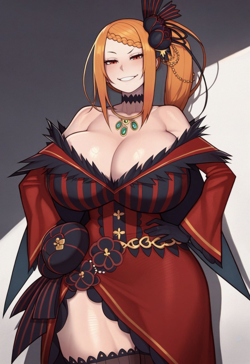 ai_generated big_breasts braided_hair busty_female curvy_female curvy_figure gigantic_breasts hand_on_hip looking_at_viewer orange_hair priscilla_barielle re:zero_kara_hajimeru_isekai_seikatsu red_eyes red_hair royal solo_female thick_thighs voluptuous_female