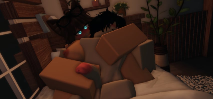 1boy 1girls 3d areolae big_penis breasts collaboration female femboy gooberrr34 leahthecatgirl masturbation nipples nude nude_female nude_male penis roblox roblox_studio robloxian self_upload tagme tease