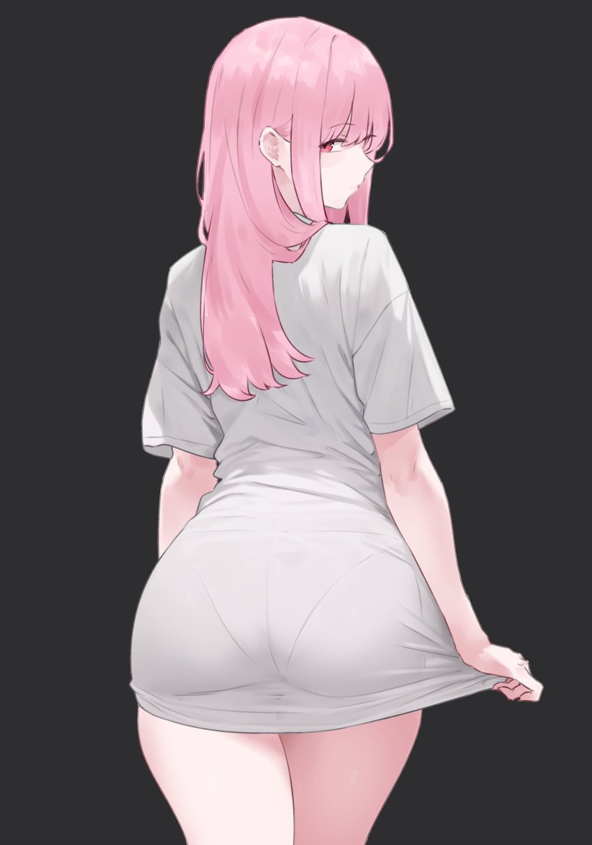 1girls ass big_shirt bluefield bottomless female female_only hololive hololive_english looking_at_viewer looking_back mori_calliope oversized_shirt panties panties_visible_through_clothing shirt_only thick_thighs thighs virtual_youtuber vtuber vtuberfanart wide_hips