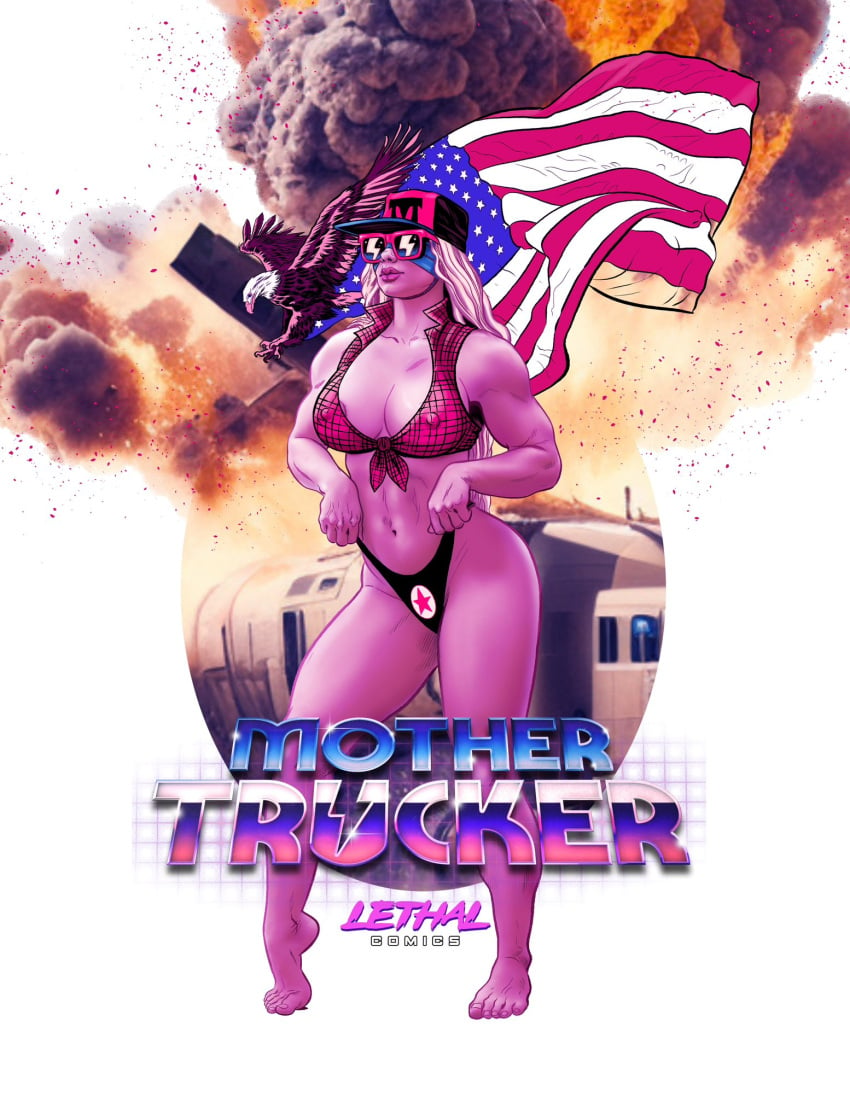 american_flag bald_eagle barefoot feet female hat lethal_comics mother_trucker muscular muscular_female sunglasses tinted_eyewear