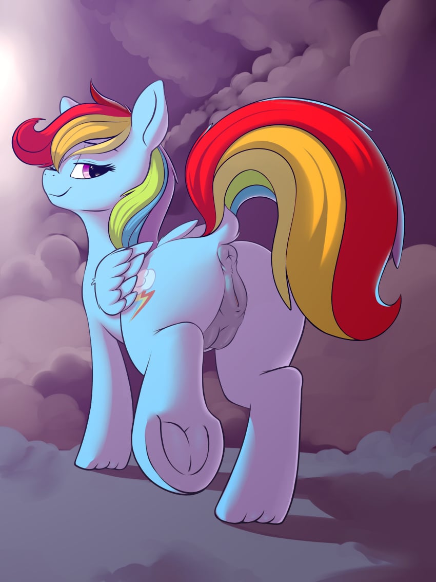 2017 absurd_res anatomically_correct anatomically_correct_pussy animal_genitalia animal_pussy anus ass cutie_mark dimfann dock equine equine_pussy female feral friendship_is_magic hair hi_res hooves looking_at_viewer mammal multicolored_hair my_little_pony pegasus pussy rainbow_dash_(mlp) rainbow_hair smile solo underhoof wings