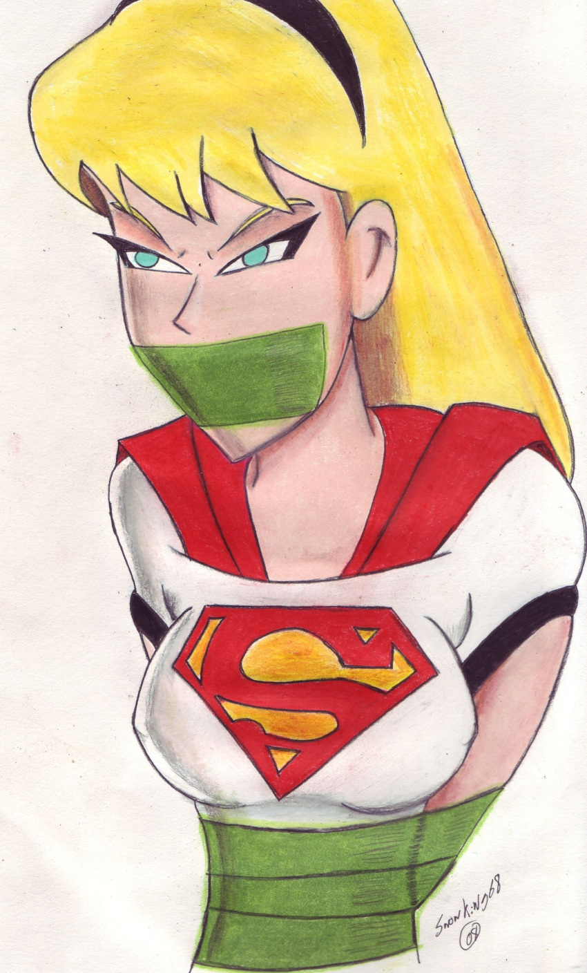 bondage dc dc_comics gag gagged kara_zor-el snowking68 supergirl superheroine superman_(series) tape_bondage tape_gag tied_up