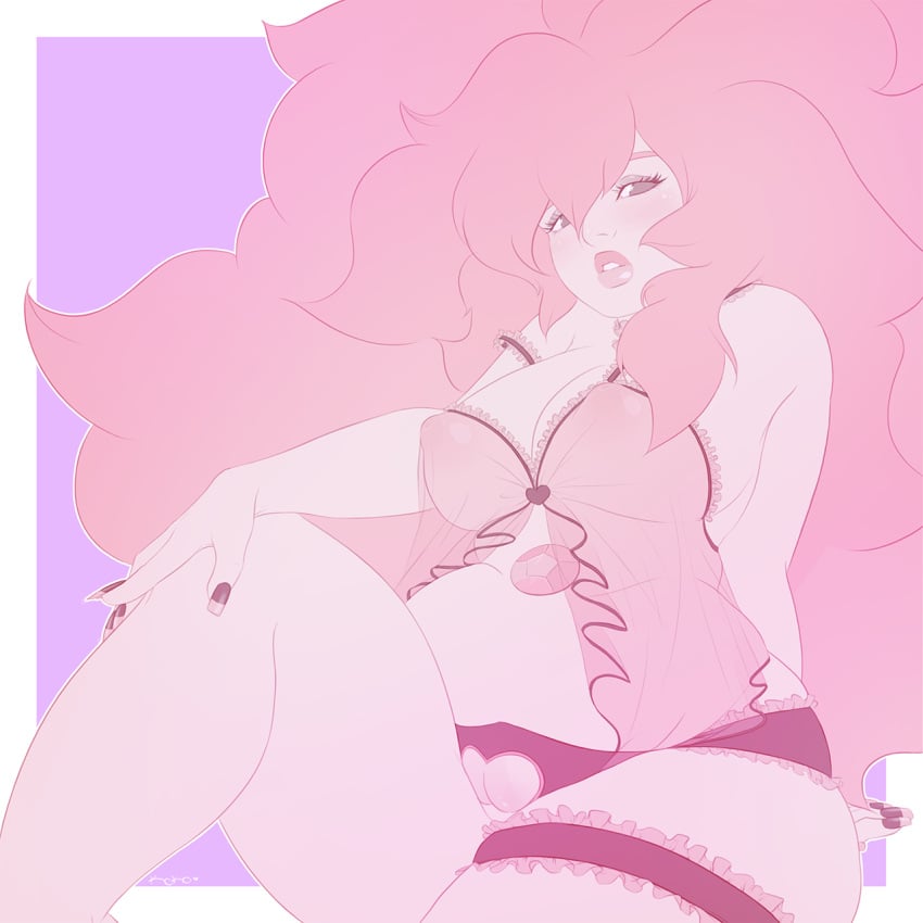 breasts chubby fat_mons gem_(species) hand_on_knee heart_cutout heart_panties kokobuttz large_breasts lingerie lips looking_at_viewer naughty_face navel nightgown parted_lips pastel pink_hair pussy rose_quartz_(steven_universe) slightly_chubby steven_universe thick_thighs thigh_strap