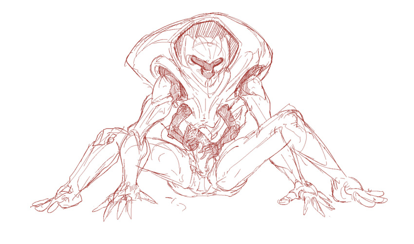 2015 5_fingers alien big_penis custapple empty_eyes erection front_view halo_(series) humanoid humanoid_hands male masturbation monochrome multi_arm multi_limb penile_masturbation penis promethean red_and_white simple_background sketch solo video_games white_background