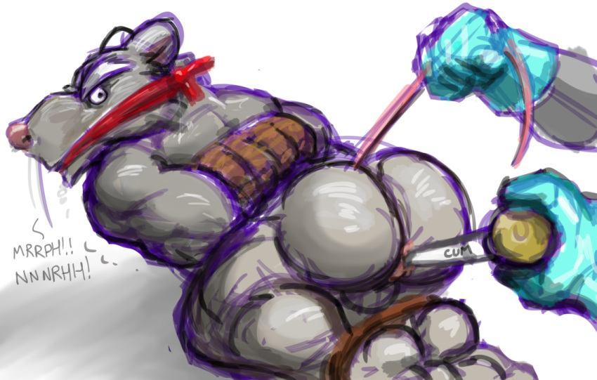 anal anothermeekone anthro ass balls bound cum disembodied_hand feet_tied gay hands_tied male male_only mammal master_splinter muscular muscular_male raised_tail rat rodent splinter tail_grab teenage_mutant_ninja_turtles turkey_baster