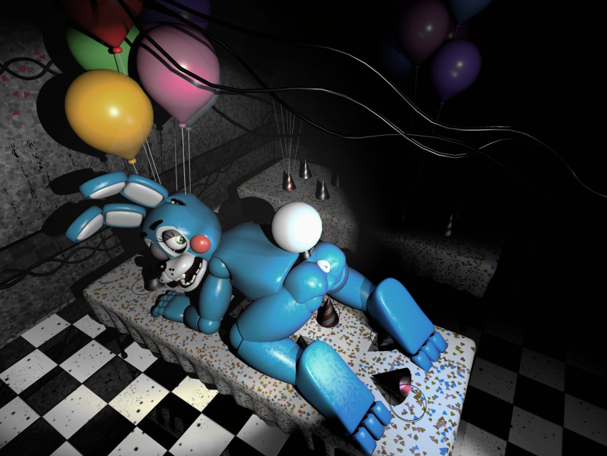 3d 3d_(artwork) 3d_model 3d_render accurate accurate_art_style animatronic animatronic_male anus artstyle_imitation ass balloons blender blender_(software) blue_body blue_fur buckteeth bunny camera_view endoskeleton eyebrows eyelashes eyelids feet femboy ffp3d five_nights_at_freddy's five_nights_at_freddy's_2 flashlight fnaf fnaf2 fnaf_2 game_screenshot green_eyes looking_back male male_only on_knees on_table one_eye_closed open_mouth party_hat presenting presenting_anus presenting_ass presenting_hindquarters rabbit red_cheeks robot robot_joints scottgames table tail tile_floor toes toy_bonnie_(fnaf) white_anus wink winking