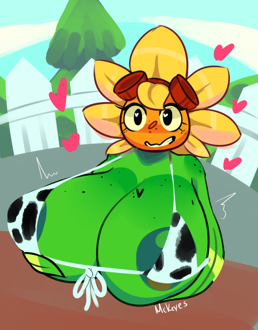 1girls anthro anthrofied ass breasts breasts cow_print female flora_fauna freckles heart heart-shaped_pupils mckeyes plant plant_girl plant_humanoid plantie plants_vs._zombies plants_vs_zombies popcap_games pussy solar_flare_(pvz) sunflower_(pvz)