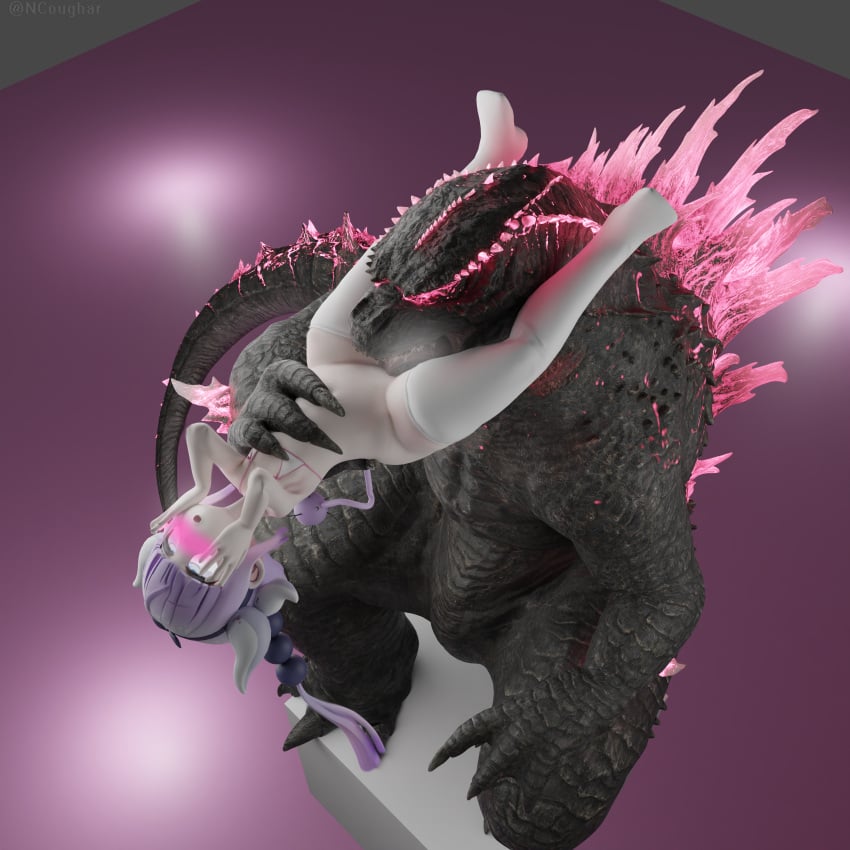 3d 3d_(artwork) ahe_gao blender blush eating_pussy fortnite godzilla godzilla_(series) godzilla_evolved godzilla_x_kong:_the_new_empire gradient_background hands_on_face kaiju kanna_kamui kobayashi-san_chi_no_maidragon miss_kobayashi's_dragon_maid monster monster_on_female ncoughar oral pink_background shortstack size_difference stockings thigh_squish thighhighs