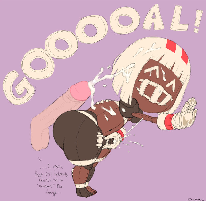 american_football animate_inanimate ass balls big_ass big_penis buttjob clothing cum cum_on_back english_text femboy frenulum glans gloves hot_dogging human male mammal masturbation outercourse penile_masturbation pigskin scrotum sidesack small_penis teapot_(body_type) text thick_cum thick_thighs veiny_penis yaoi zeeman