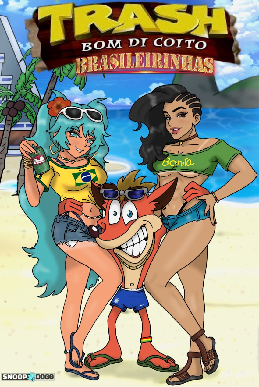 anthro beach brazil brazilian brazilian_miku crash_(series) crash_bandicoot crossover eastern_and_western_character fanart furry furry_male hatsune_miku human human_female interspecies laura_matsuda meme sandals shitpost street_fighter street_fighter_v tan-skinned_female tan_skin vocaloid weird_crossover