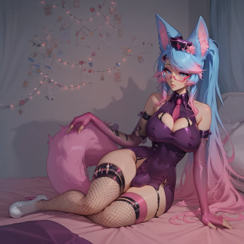 ai_generated animal_ear_fluff animal_ears animal_girl animal_humanoid animal_tail big_breasts blindparty civitai demihuman dickgirl fishnets futanari high_heels large_breasts silvervale virtual_youtuber