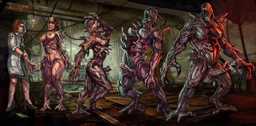 alien bodily_fluids body_horror breasts capcom cum female ftm_transformation gender_transformation genital_fluids herm horror_(theme) human humanoid intersex male mammal misty_morning monster muscular mutation nude resident_evil transformation