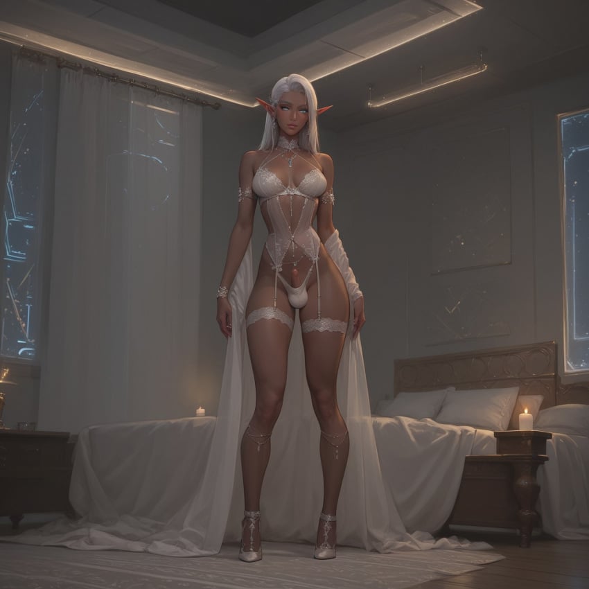 ai_generated blindparty elf elf_ears elf_female elf_futanari elf_girl futanari lingerie solo