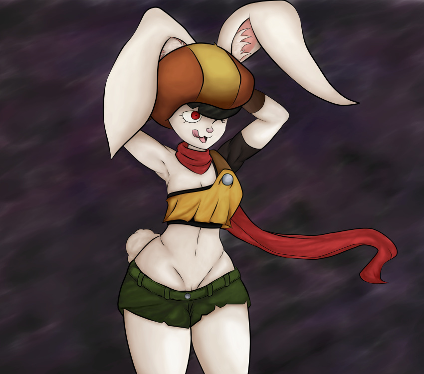 1girls 2017 abs anthro anthro_only armpits big_ears breasts cleavage clothing dragon_ball dragon_ball_super female female_only fur furry lagomorph mammal pussy rabbit sideboob small_breasts smile solo sorrel thick_thighs wide_hips