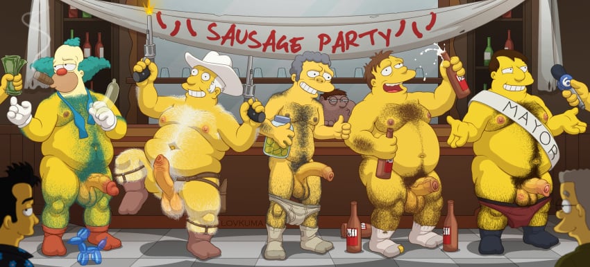 balls barney_gumble belly belly_hair big_belly fat hairy hairy_balls hairy_belly human krusty_the_clown lovkuma male male_only mature_male mayor_quimby moe_szyslak penis peter_griffin the_simpsons what