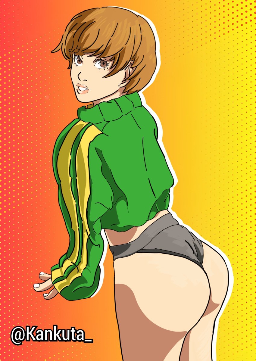 ass ass athletic_female atlus big_ass black_underwear butt_crack chie_satonaka female female_only legs persona persona_4 presenting satonaka_chie sega short_hair smile thick_thighs thighs tomboy underwear