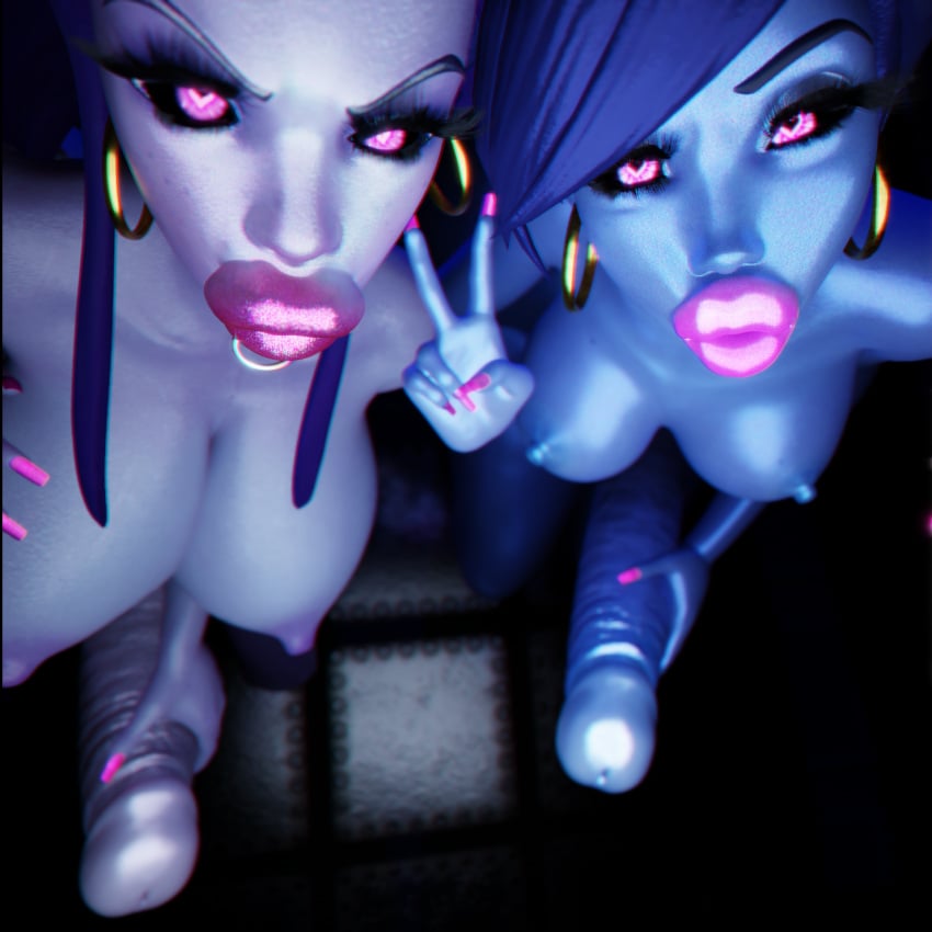 2futas 3d bimbo bimbo_body bimbo_lips bimbofication blue_skin brigitte brigitte_lindholm corrupted corruption futa_only futanari glowing_eyes hand_on_penis heart-shaped_pupils hoop_earrings huge_breasts huge_cock huge_lips lena_oxton masturbation naked overwatch overwatch_2 peace_sign pink_eyes stroking_penis succumbic tracer