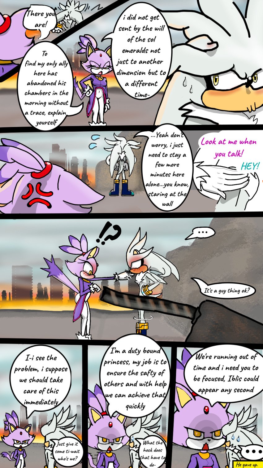 blaze_the_cat blush color comic comic_page dialogue dominant_female erection female/male fire hidden_erection male/female mitachondrayen_(artist) silver_the_hedgehog sonic_(series) sonic_the_hedgehog_(series) straight tagme