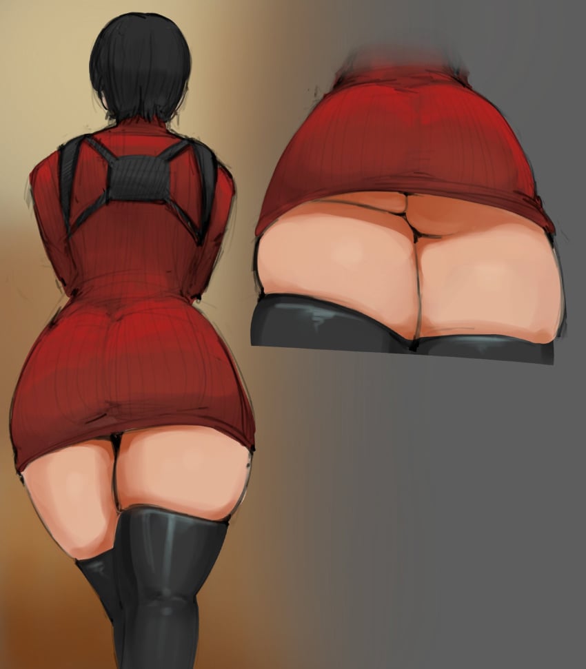 1girls ada_wong ass big_ass black_footwear black_hair black_pantyhose black_thighhighs boots clothing dress female female_focus fully_clothed high_heel_boots high_heels no_panties paranoiddroid resident_evil resident_evil_4 resident_evil_4_remake ribbed_dress ribbed_sweater short_dress sweater sweater_dress tagme thigh_boots thighhighs thighs turtleneck turtleneck_dress turtleneck_sweater viewed_from_behind viewed_from_below