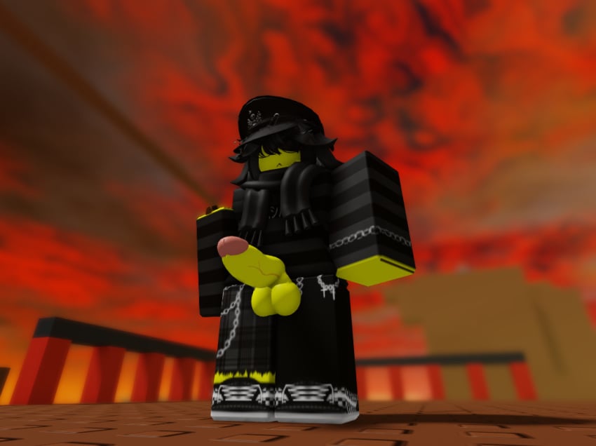 :< anthro bee black_shirt male_only red_sky roblox robloxian sword sword_fights_on_the_heights tagme veiny_penis yellow_body