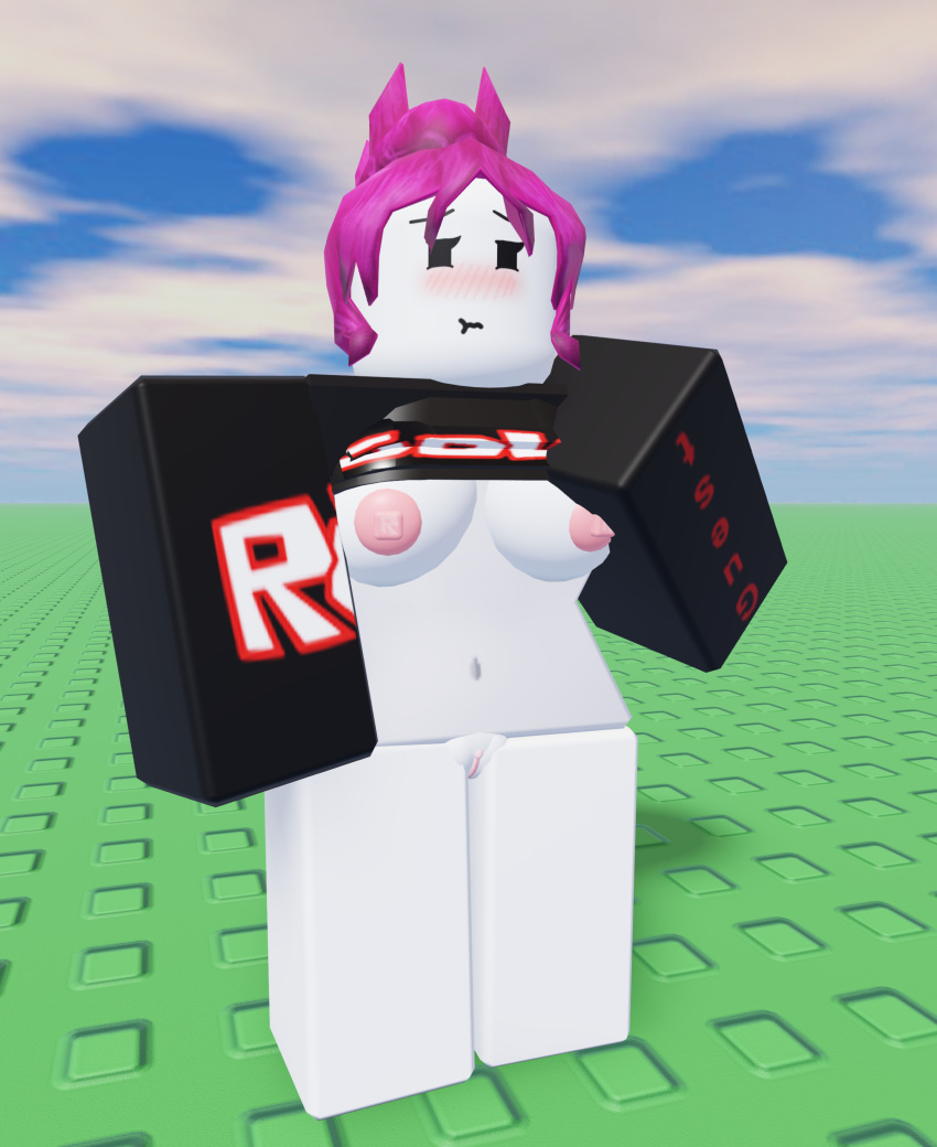 1girl 1girls 3d blushing breasts exposed_breasts exposed_pussy female guest_(roblox) nipples pink_hair pussy roblox robloxian self_upload shirt_lift solo_female tagme thatlimo white_skin