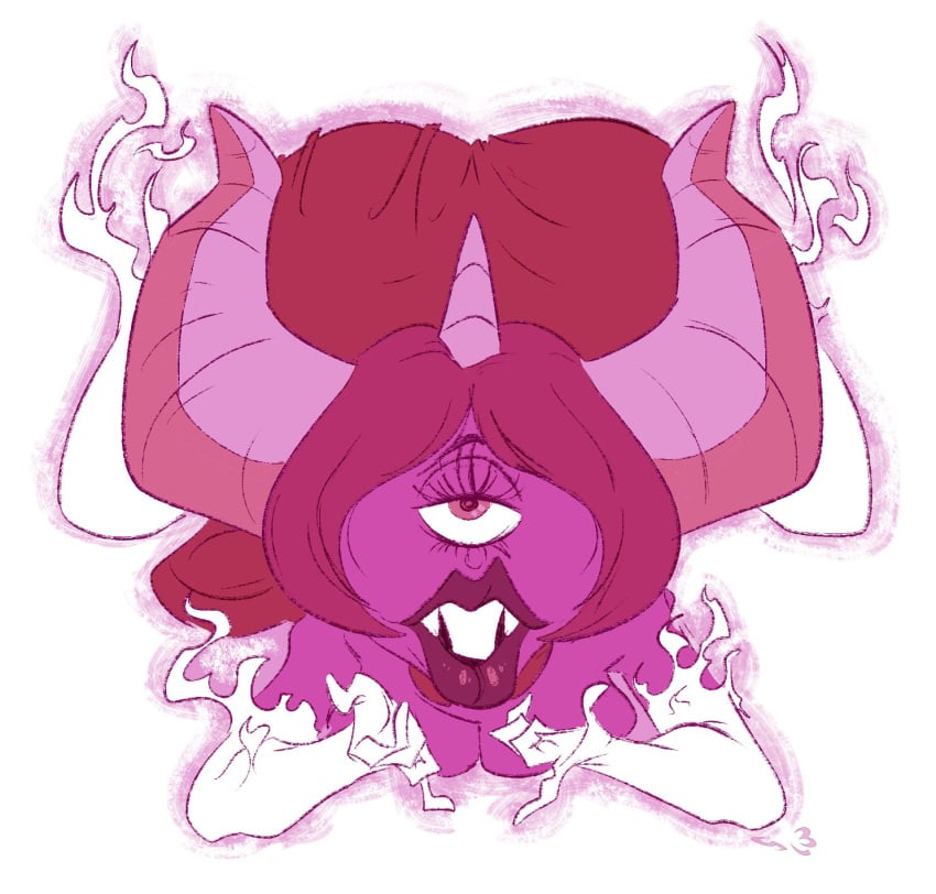 anthro demon disney disney_channel female fire gravity_falls hair horn lips looking_at_viewer monster nipples nude one-eyed pink_body pink_hair pyronica slb smile solo spikes straight_hair thick_lips