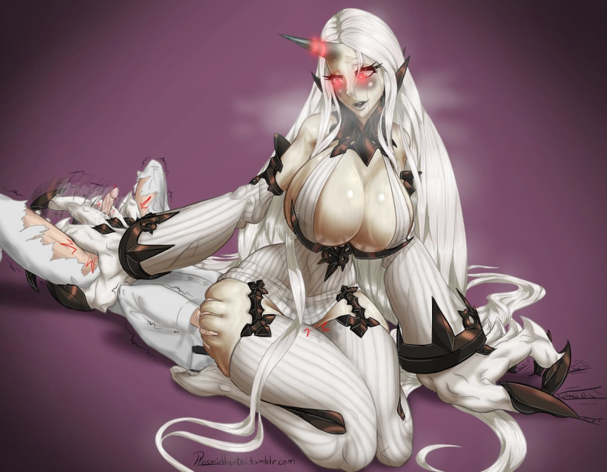 big_breasts breasts claws cleavage erection faceless_male facesitting female femdom glowing glowing_eyes horn human humanoid hybrid kantai_collection larger_female long_hair machine male male_human/female_humanoid male_human/female_monster mammal monster monster_girl pale_skin penis plasmidhentai red_eyes seaport_hime shinkaisei-kan size_difference straight tight_clothing white_hair