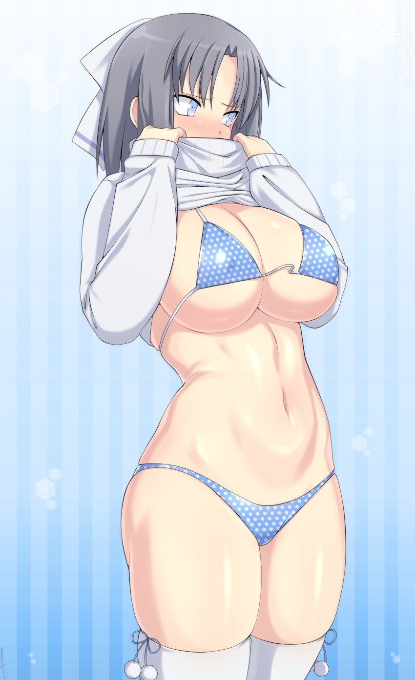 bra lindaroze panties senran_kagura sweater sweater_lift tagme yumi_(senran_kagura)