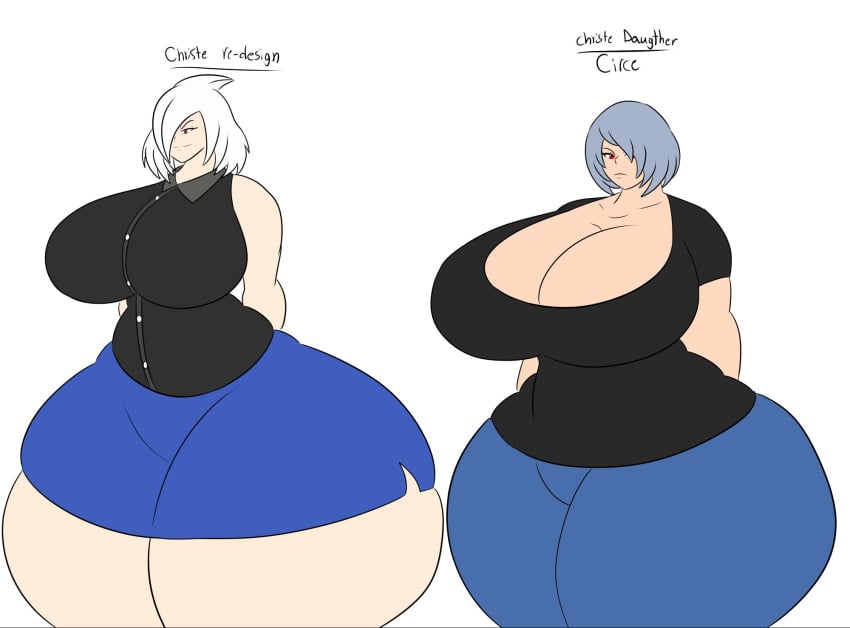 christe_(igphhangout) circe_(igph) cleavage gray_hair huge_breasts human igphhangout mother_and_daughter tagme thick_thighs white_hair wide_hips