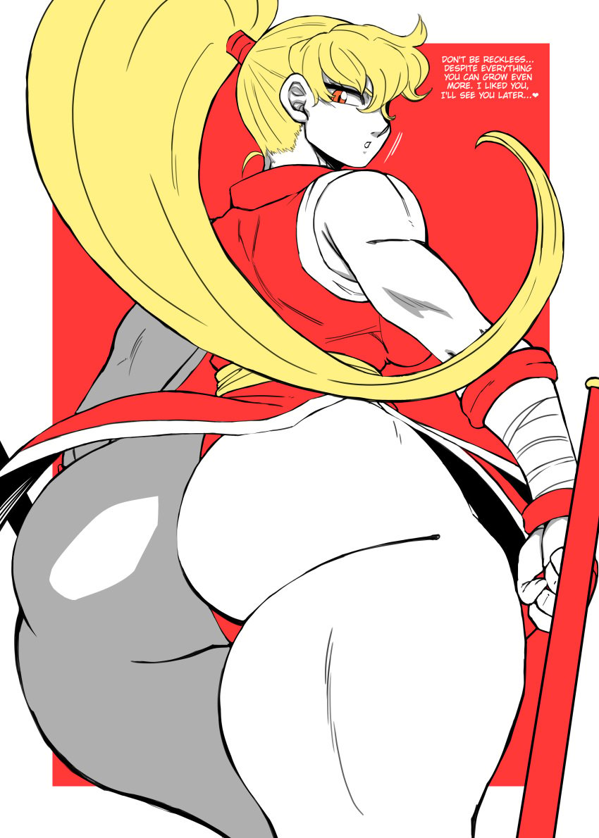 ass big_ass capcom charge_sol dialogue final_fight huge_ass large_ass looking_at_viewer looking_back maki_genryusai muscular_female muscular_thighs panties ponytail red_panties street_fighter tagme thick