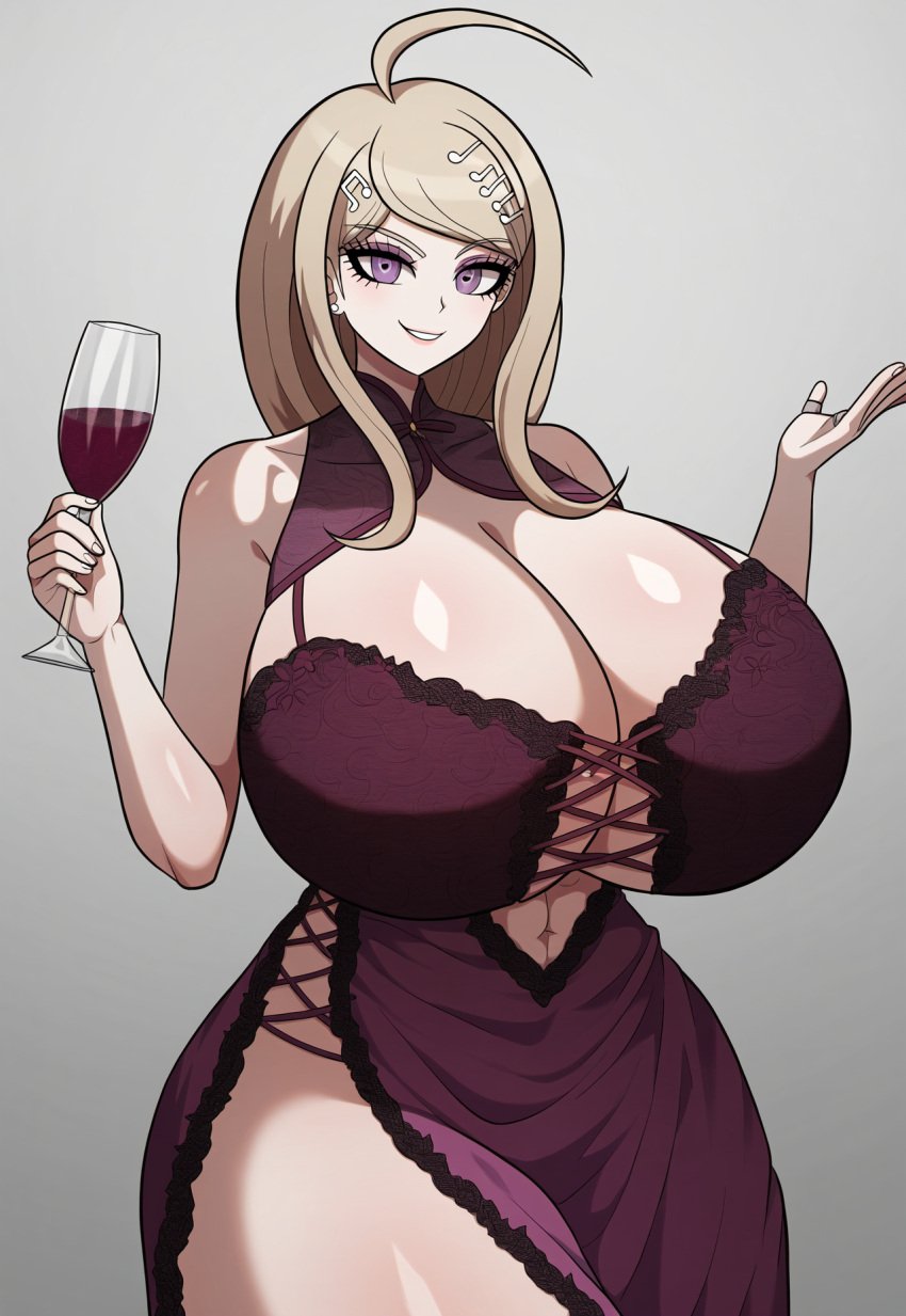 1girls ai_generated akamatsu_kaede big_ass blonde_hair danganronpa danganronpa_v3 glamour huge_breasts lace makeup new_danganronpa_v3 solo tagme wide_hips wine_glass