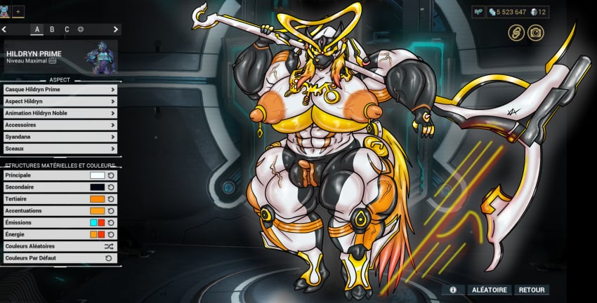 2024 abs alternate_species anthro big_breasts big_muscles big_pussy breasts canid canine clitoris digital_extremes elysios erect_clitoris female french_text furrification furry furry_only genitals hi_res hildryn_(warframe) holding_object holding_weapon huge_breasts huge_muscles hyper hyper_breasts hyper_genitalia hyper_muscles hyper_pussy mammal muscular muscular_female pussy solo tagme tencent text vein veiny_areola veiny_breasts veiny_muscles veiny_pussy warframe weapon