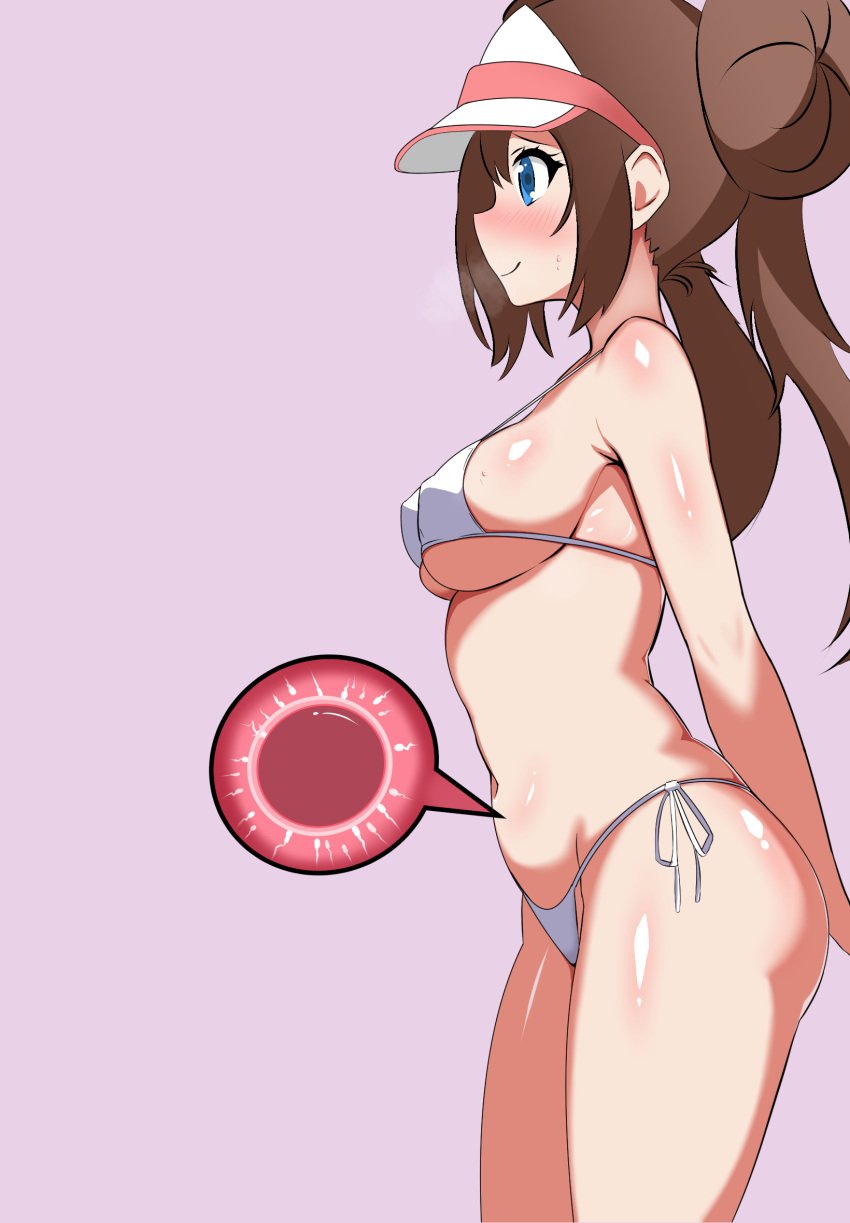 1girls arms_behind_back bikini blue_eyes blush breasts brown_hair clothing cum cum_in_pussy cum_inside female game_freak hair_bun impregnation konrey long_hair nintendo ovum pokemon pokemon_bw2 rosa_(pokemon) smile solo sperm_cell standing twintails visor x-ray