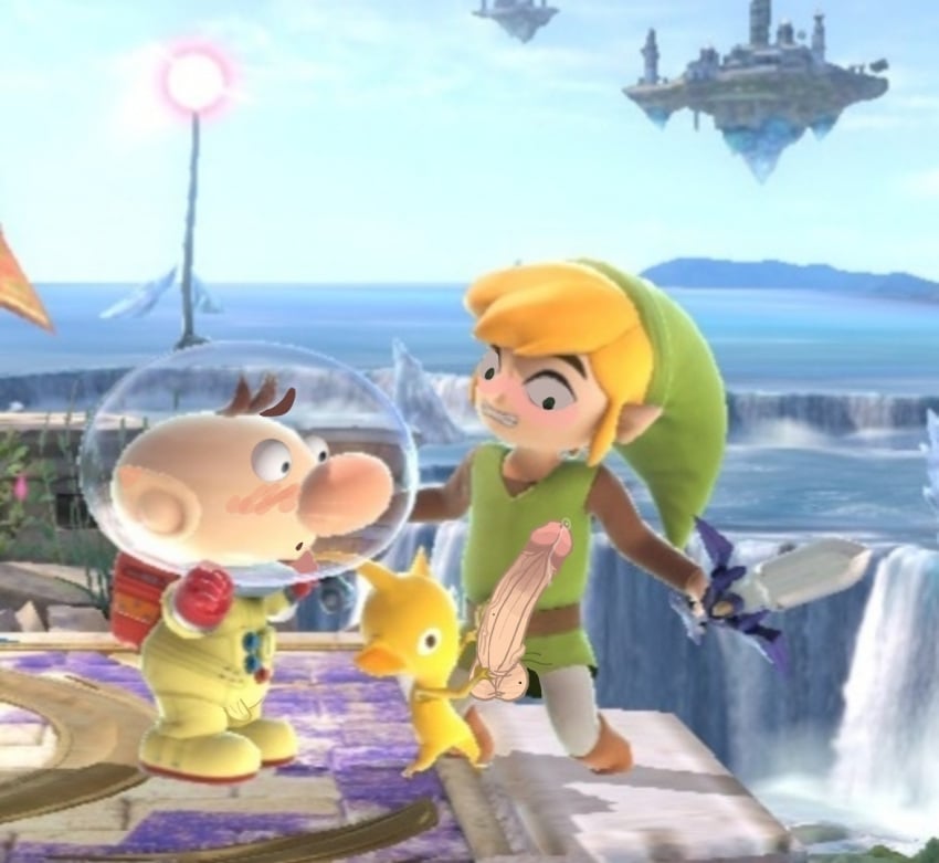 2boys alien_humanoid ball_grab big_nose big_penis blush boner bulge_through_clothing cum_through_clothes cum_trail cumdrip edit gay hocotatian hylian imminent_sex link massive_penis nintendo olimar pikmin pikmin_(species) pointy_ears shocked shocked_expression small_but_hung super_smash_bros. the_legend_of_zelda toon_link yaoi yellow_pikmin