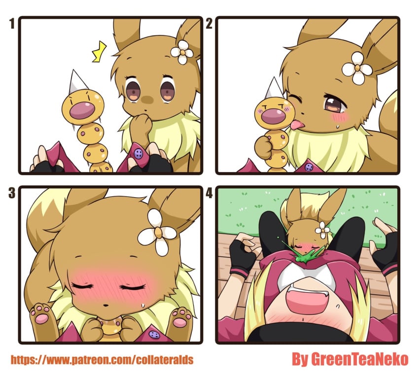 4koma blush eevee greenteaneko interspecies mongirl_4koma nintendo oral pokemon tagme weedle