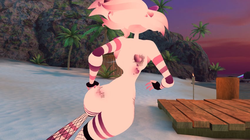 angel_dust_(hazbin_hotel) anthro ass_focus big_ass fingerless_gloves fuckmeat_vr nude presenting_hindquarters solo_male spider vrchat white_fur