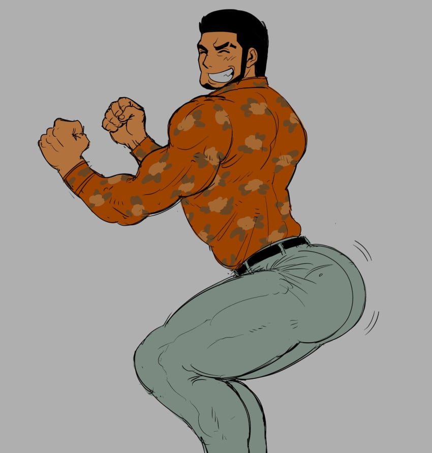 1boy 2024 ass ass bara big_butt bubble_ass bubble_butt dancing dilf dokeshin facial_hair fully_clothed gay himbo judge_eyes kaito_masaharu male male_only mature mature_male muscular muscular_male sega tight_clothes tight_clothing tight_fit twerk twerking yaoi