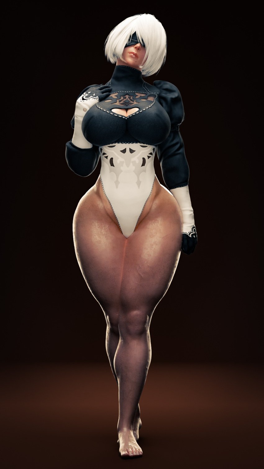 1girls android bandana barefoot big_breasts cleavage clothed clothing corset feet gloves grvty3d large_breasts leotard nier:_automata nier_(series) thick thick_ass thick_legs thick_thighs thighs wide_hips yorha_2b