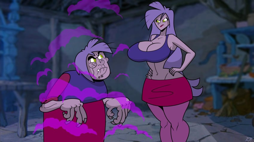 2girls angry angry_expression angry_face artist_signature big_ass big_breasts blurry_background breasts bust busty chest curvaceous curvy curvy_figure disney disney_villains female female_focus granddaughter grandmother grandmother_and_granddaughter green_eyes hips hourglass_figure huge_ass huge_breasts human large_ass large_breasts lavender_hair legs long_hair madam_mim mature_female pale-skinned_female pale_skin purple-skinned_female purple_body purple_hair purple_skin rustysh4ckl3ford slim_waist the_sword_in_the_stone thick thick_legs thick_thighs thighs top_heavy villain villainess voluptuous voluptuous_female wide_hips witch