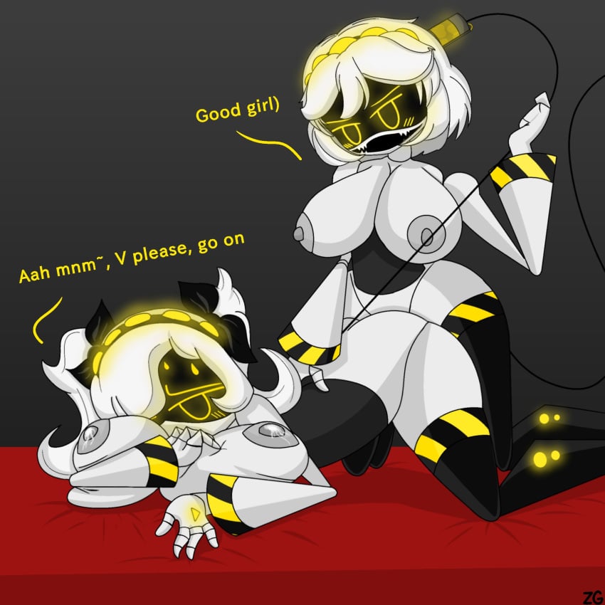 2d english_text female humanoid j_(murder_drones) murder_drones robot robot_girl robot_humanoid screen_face sex tagme talking talking_to_partner text v_(murder_drones) zhenyagazin