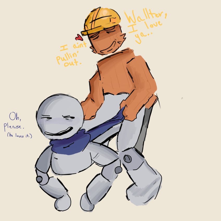 bad_anatomy mannequin_mark_(regretevator) old_man_yaoi pulling_scarf regretevator wallter_(regretevator)