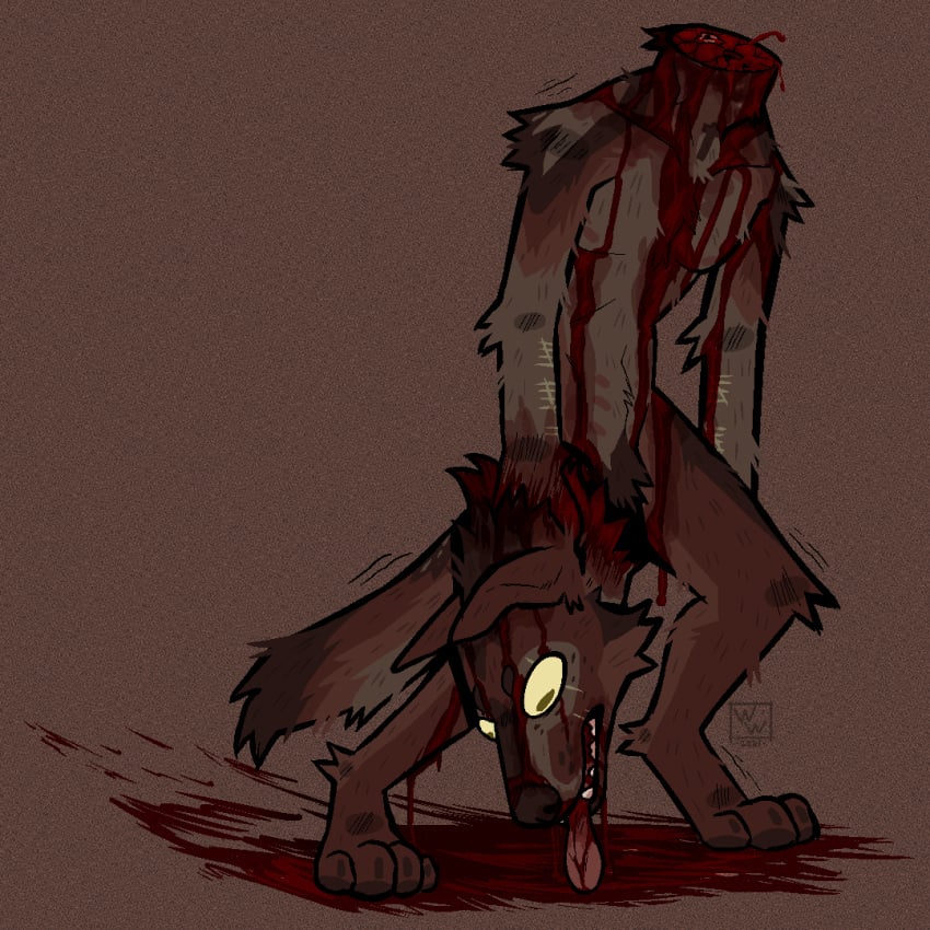 1:1 blood bodily_fluids brown_background brown_body brown_fur canid canine canis decapitation fur gore male mammal misha_(wanderingwastelands) red_wolf scar self-harm_scars simple_background solo wanderingwastelands wolf